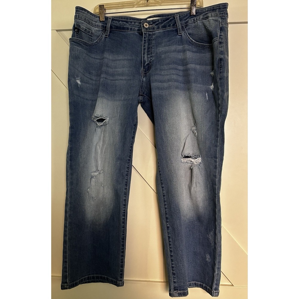 KanCan Jeans Estilo Distressed‎ Light Wash Blue Denim Stretch Women's Sz 16/34